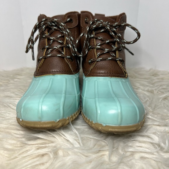 London Fog‎ Womens Winley Duck Boot Size 7 in Aqua and Cognac - Picture 1 of 8